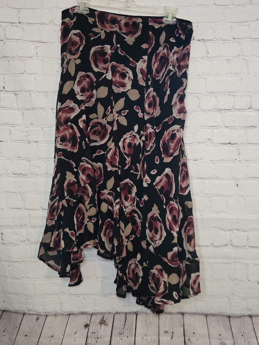 Anne Klein Silk Moody Floral Asymmetrical ruffle hem skirts 12 Fairy Whimsigoth